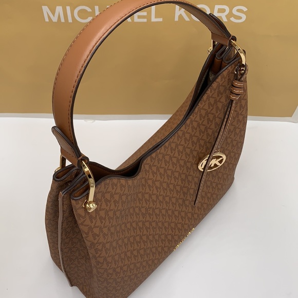 Michael Kors Joan Large Luggage Multi Signature Leather Slouchy Shoulder Handbag - Picture 10 of 14